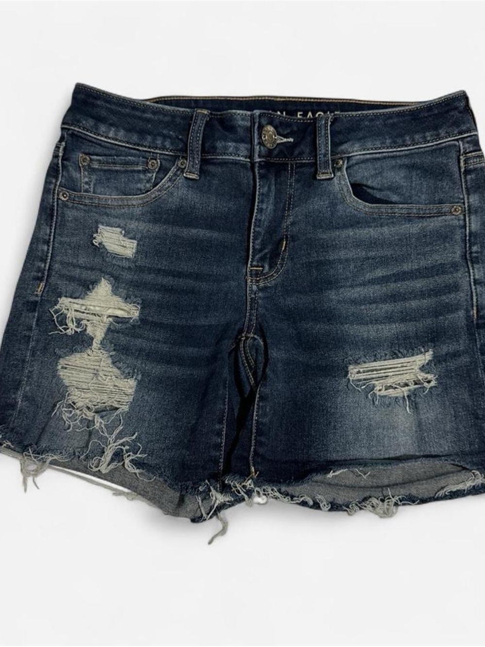 American Eagle Outfitters Dark Blue Distressed Denim Cutoff Shorts